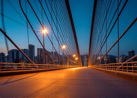 Artistic asymmetric bridge in Johannesburg sunset